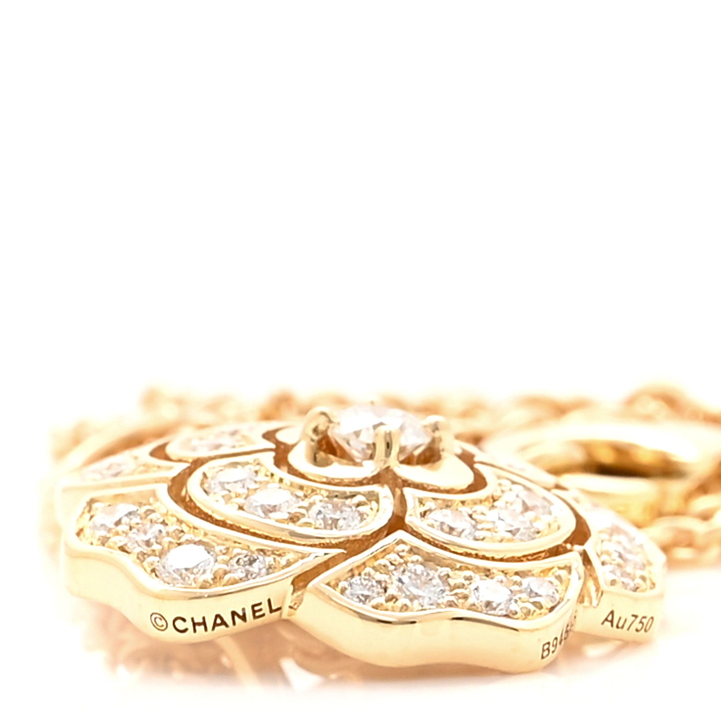 18K Yellow Gold Diamond Bouton de Camelia Pendant Necklace
