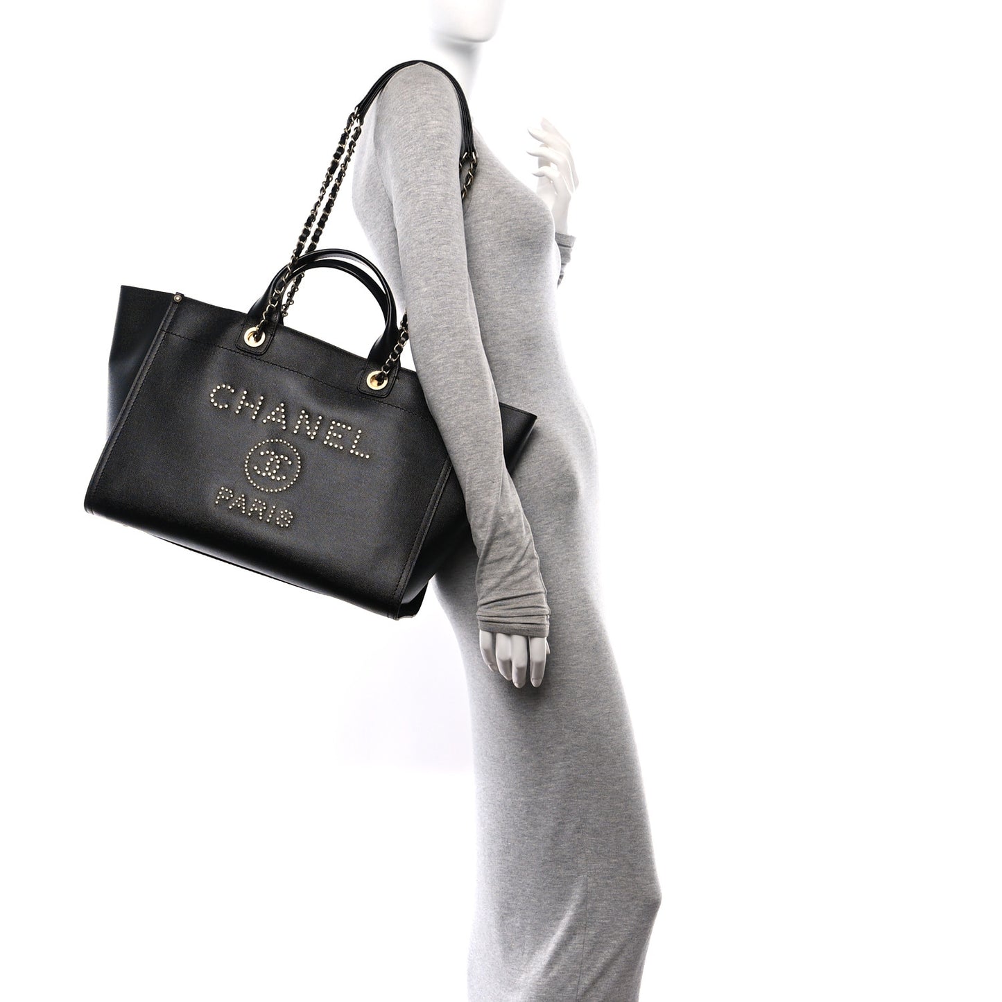 Caviar Medium Studded Deauville Tote Black