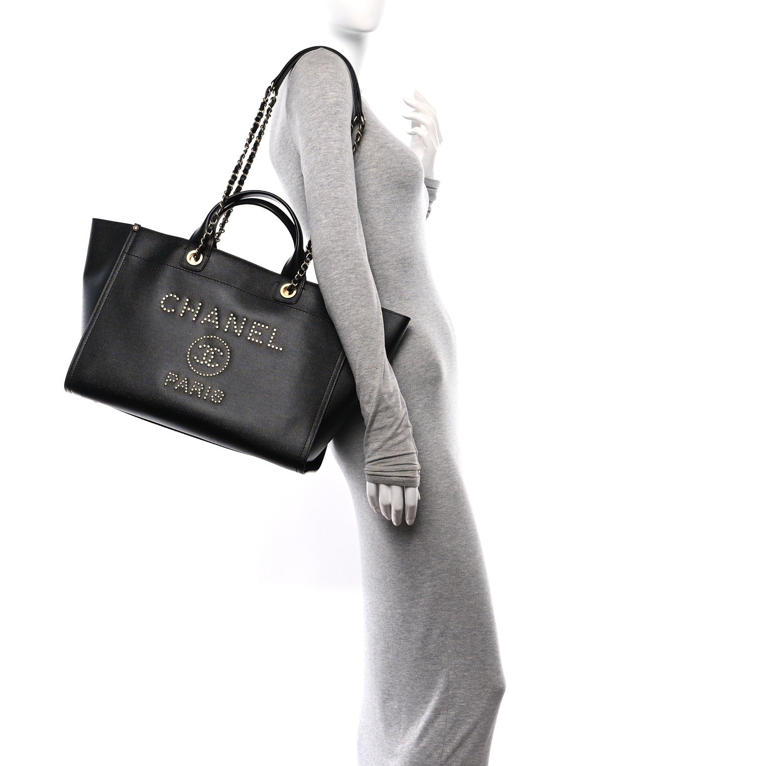 Chanel Caviar Medium Studded Deauville Tote Black 2 of 14