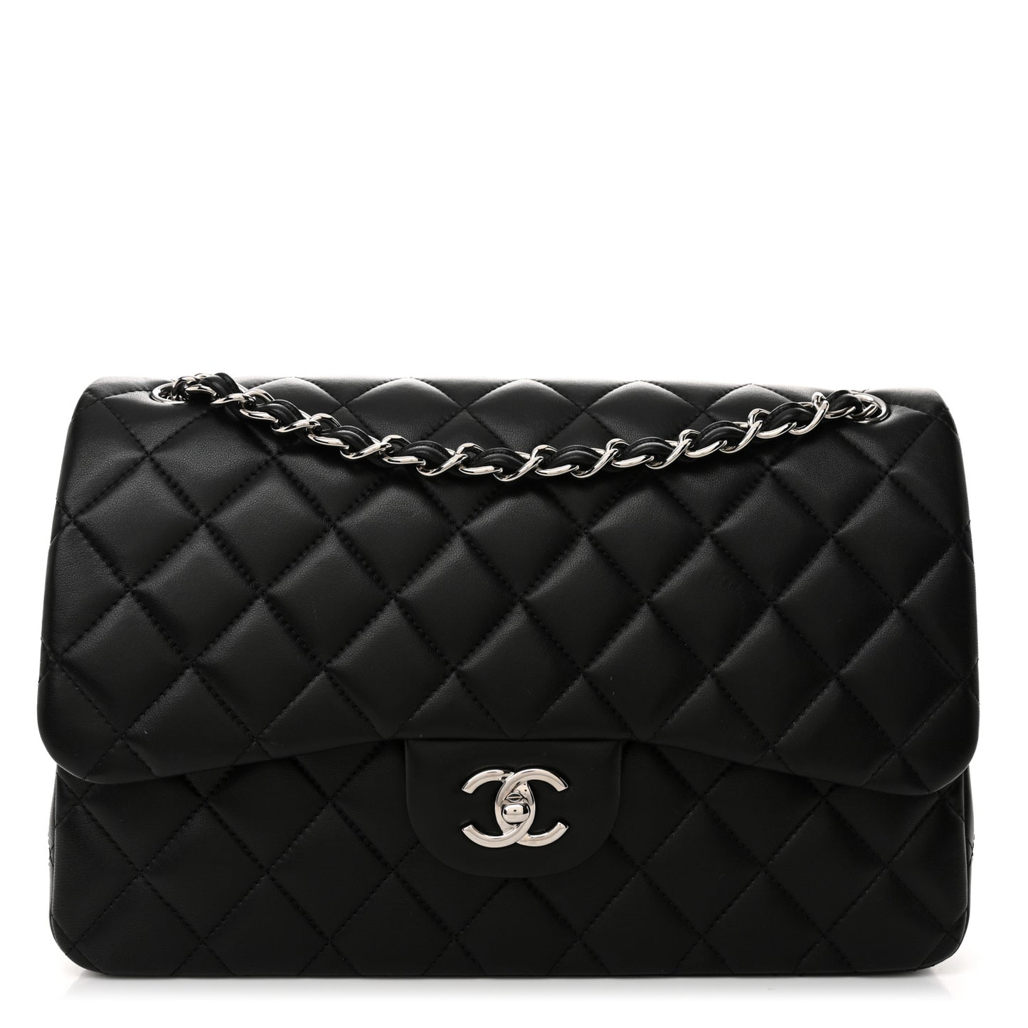 Lambskin Quilted Jumbo Double Flap Black