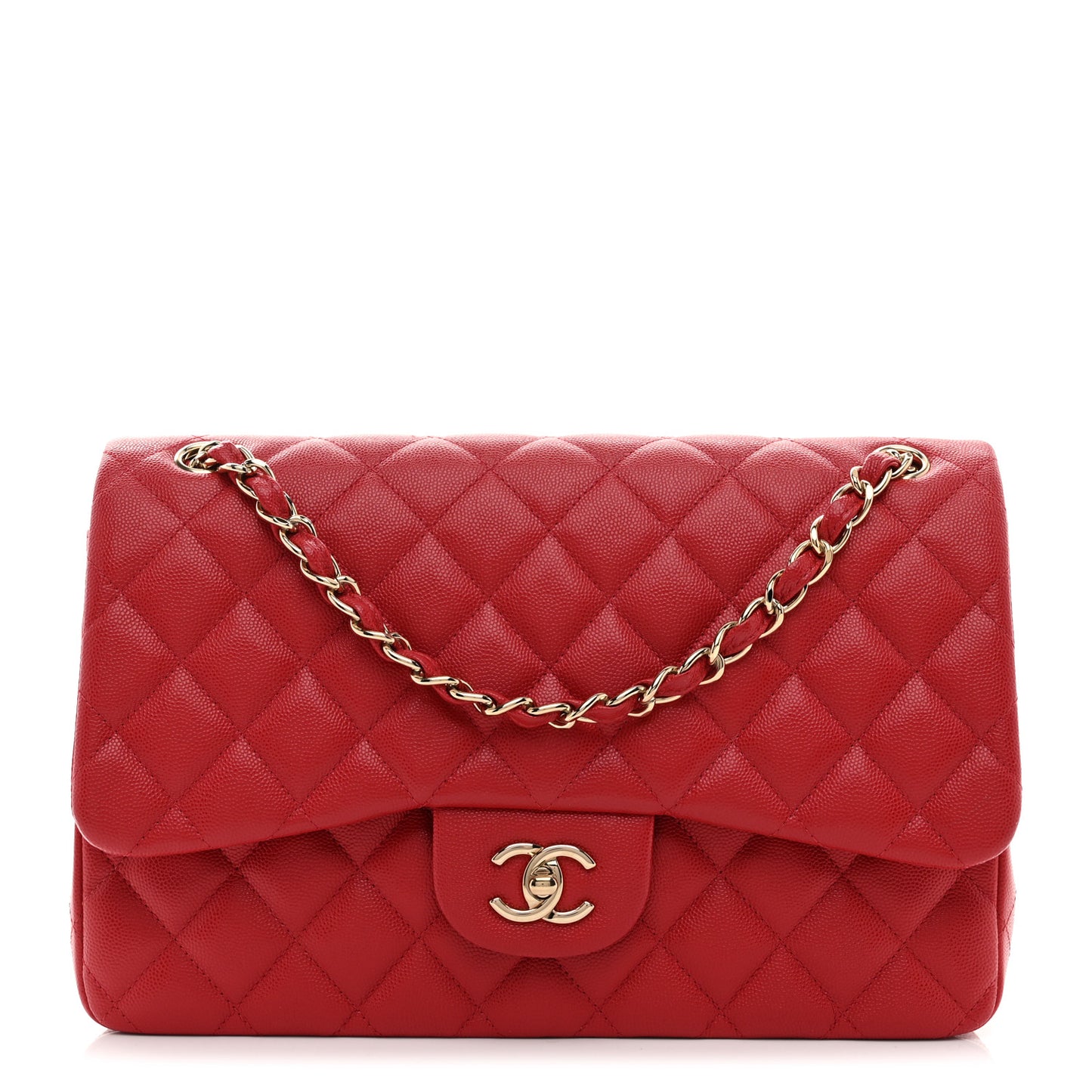 Caviar Quilted Jumbo Double Flap Red