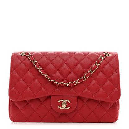Chanel Caviar Quilted Jumbo Double Flap Red 1 of 10