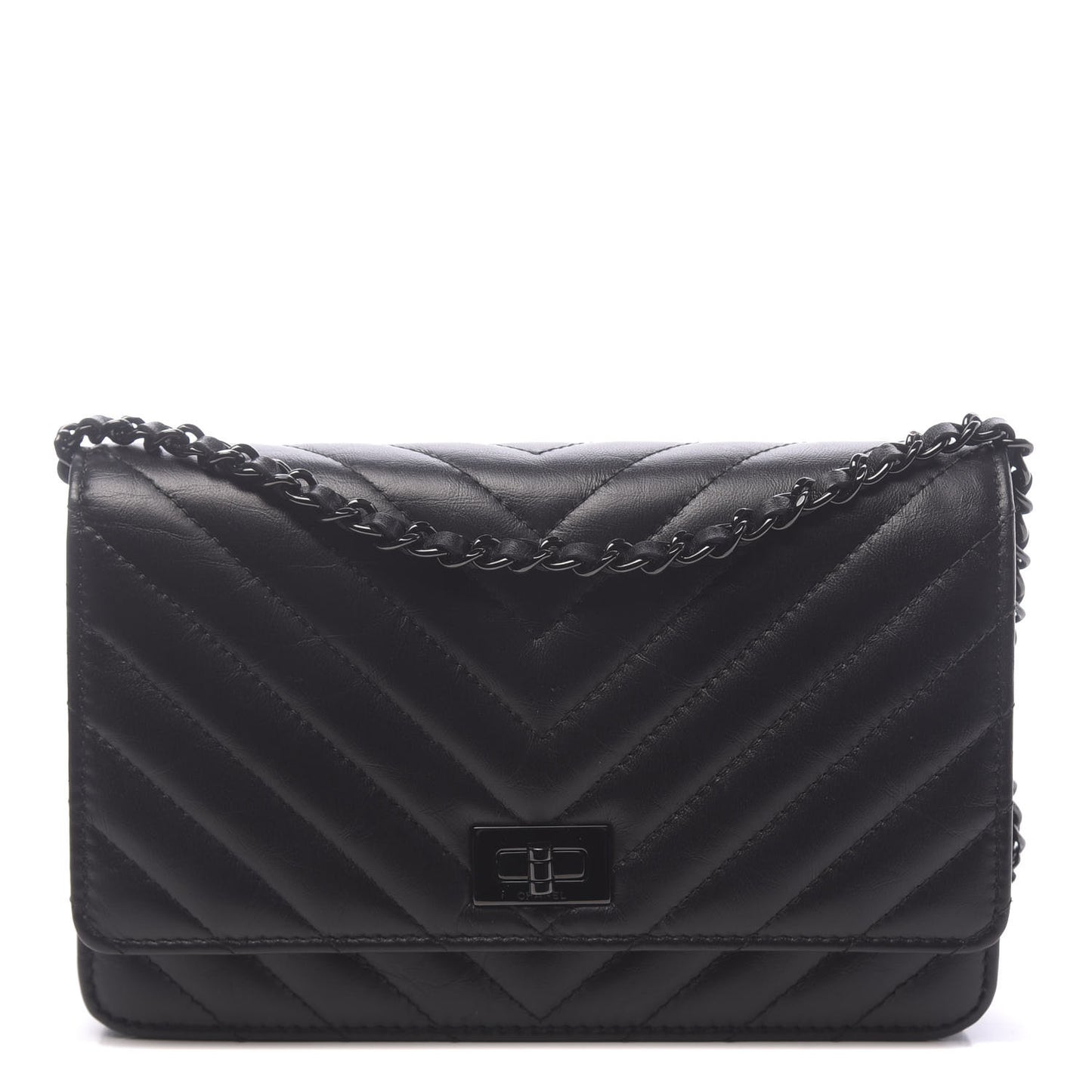 Aged Calfskin Chevron Quilted Reissue Wallet On Chain WOC So Black