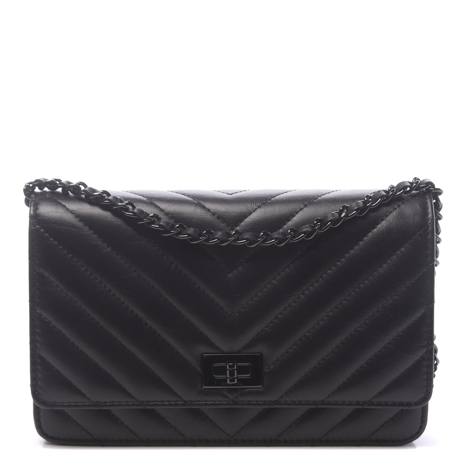 Chanel Aged Calfskin Chevron Quilted Reissue Wallet On Chain WOC So Black 1 of 11