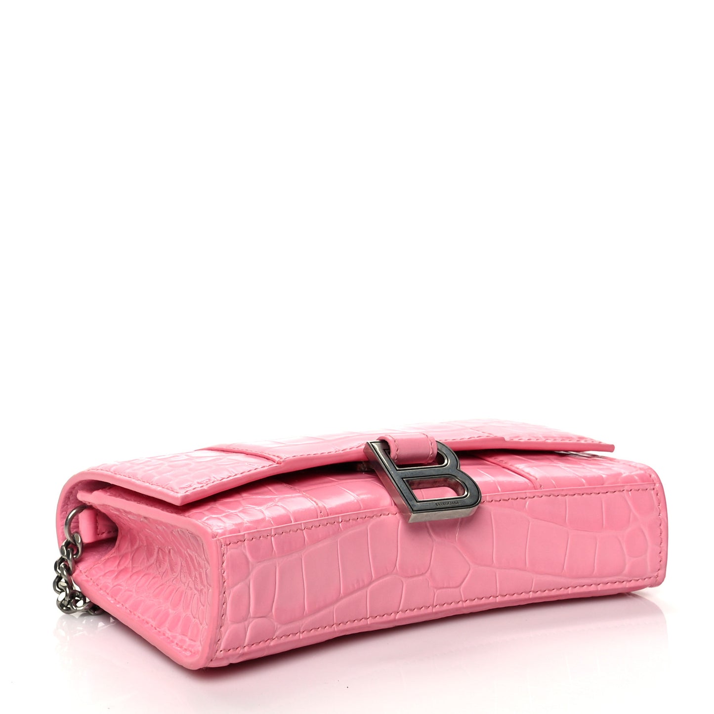 Shiny Calfskin Crocodile Embossed Hourglass Chain Bag Sweet Pink