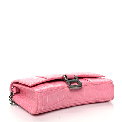 Balenciaga Shiny Calfskin Crocodile Embossed Hourglass Chain Bag Sweet Pink 4 of 12