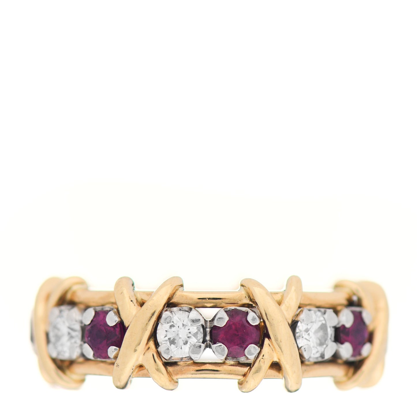 18K Yellow Gold Platinum Diamond Ruby Schlumberger Sixteen Stone Ring 52 6