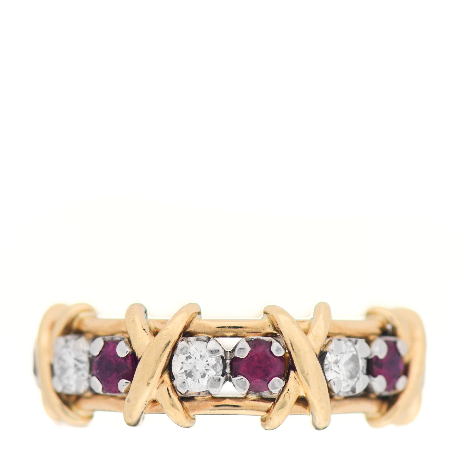 Tiffany 18K Yellow Gold Platinum Diamond Ruby Schlumberger Sixteen Stone Ring 52 6 1 of 5