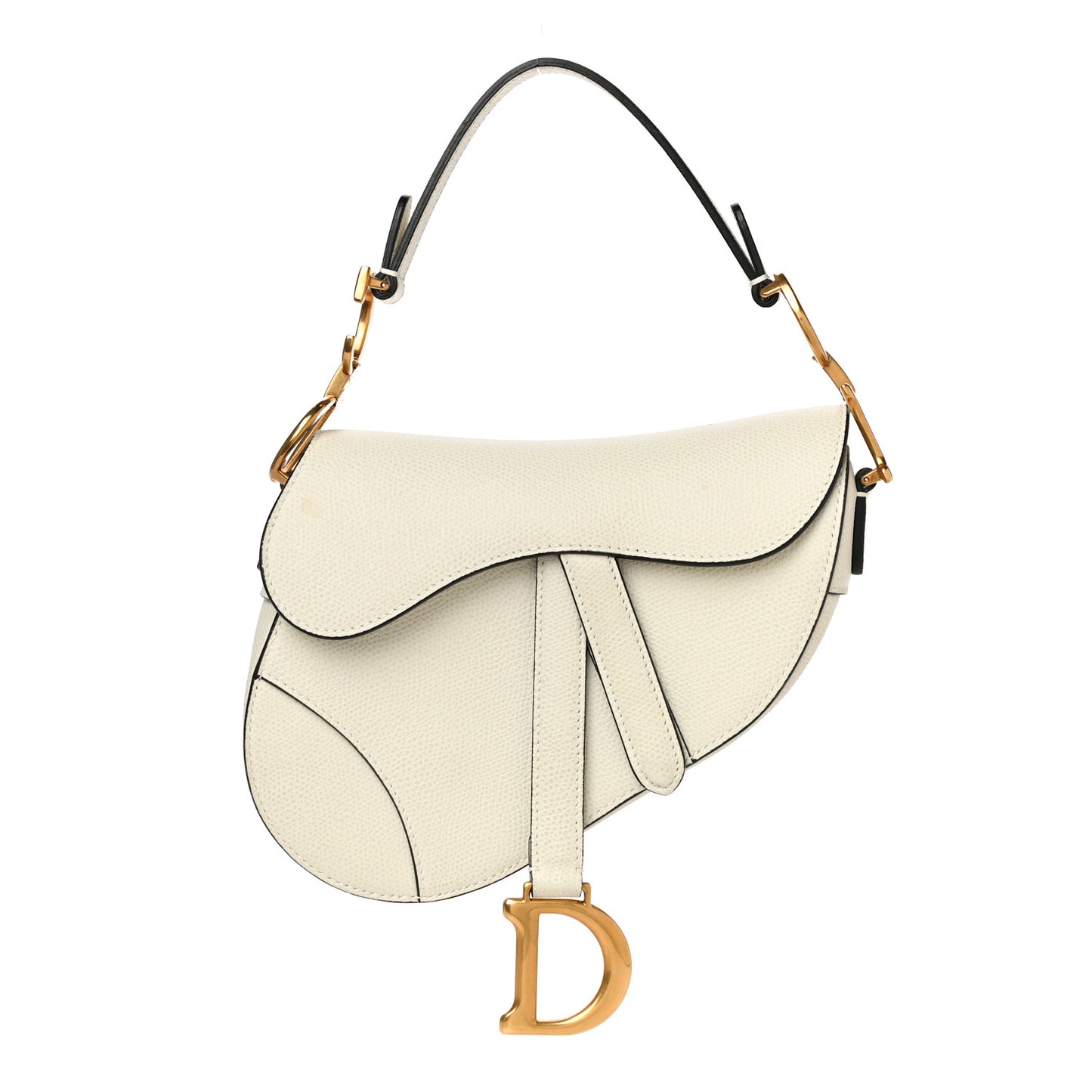 Grained Calfskin Saddle Bag White