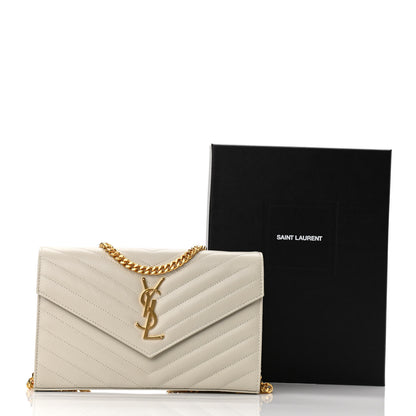 Saint Laurent Grain De Poudre Matelasse Chevron Monogram Chain Wallet Crema Soft 10 of 10