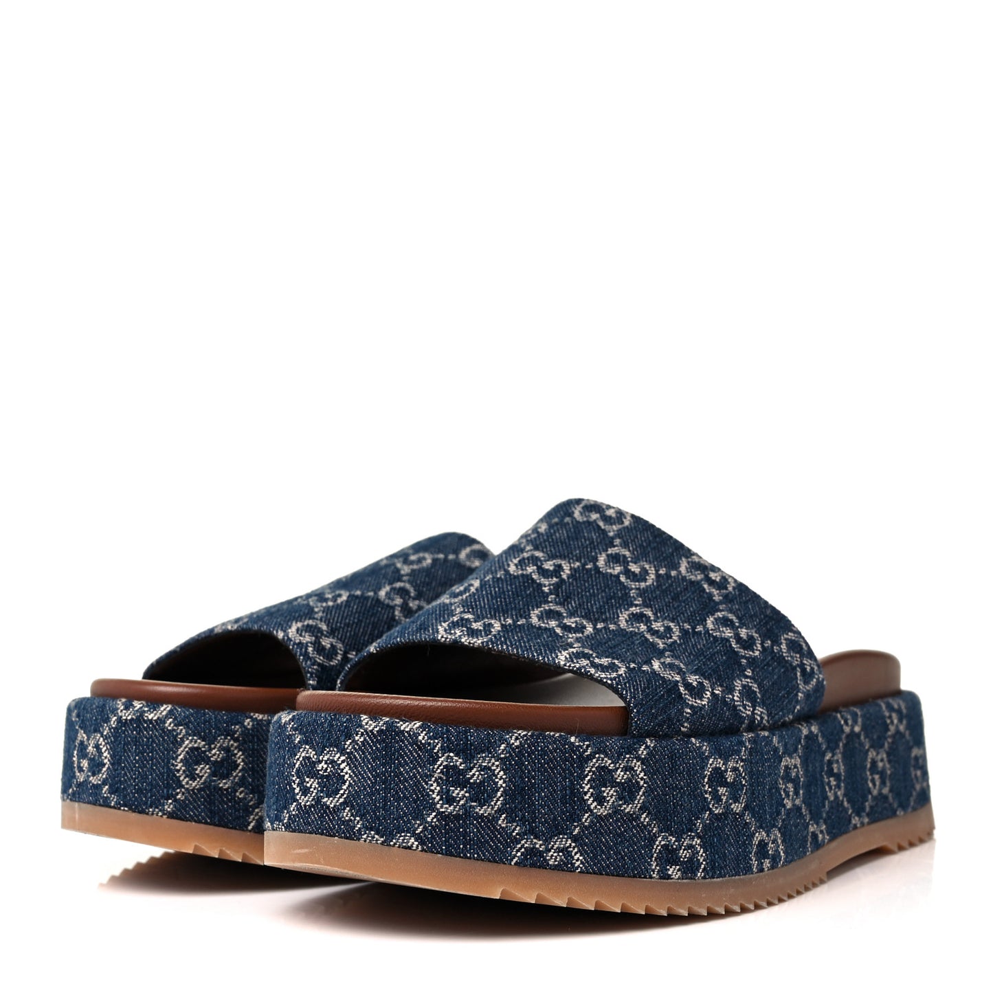 New Denim GG Monogram Angelina Platform 55mm Slide Sandals 38.5 Blue Tea