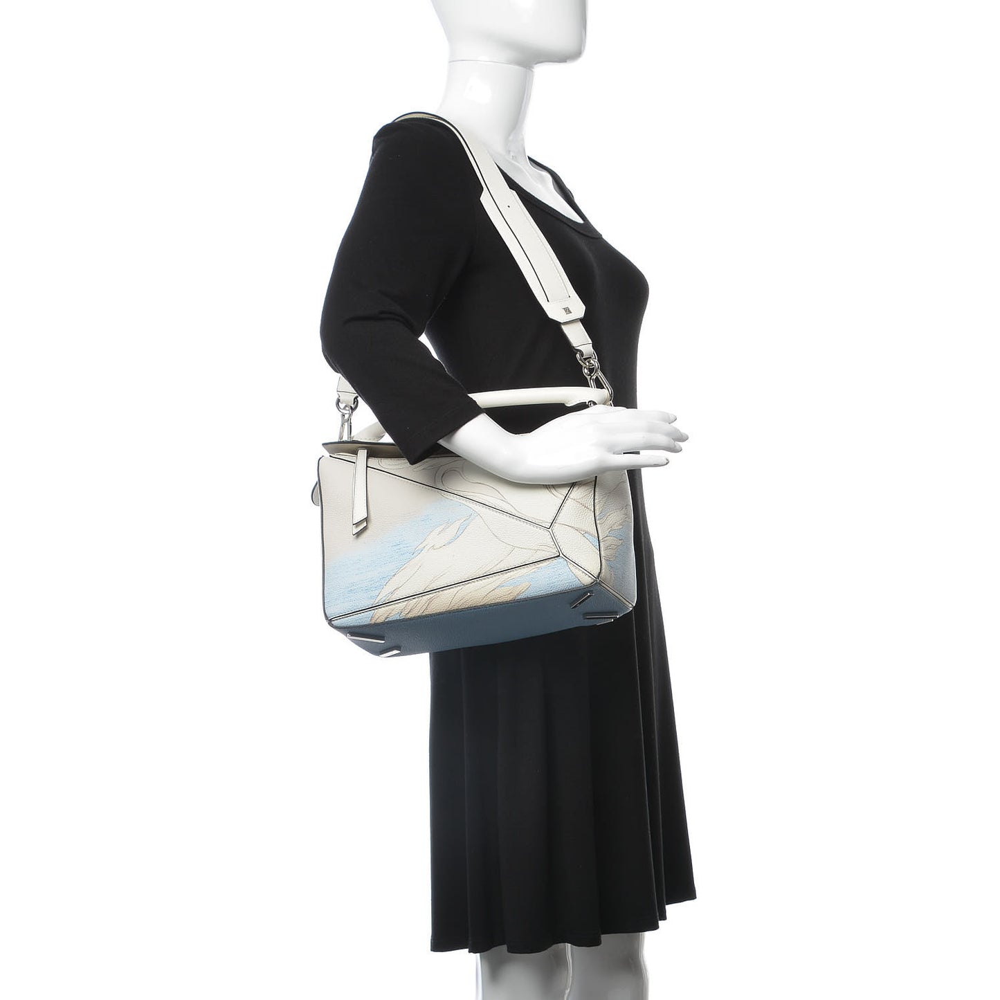 Grained Calfskin Faces Puzzle Bag Soft White