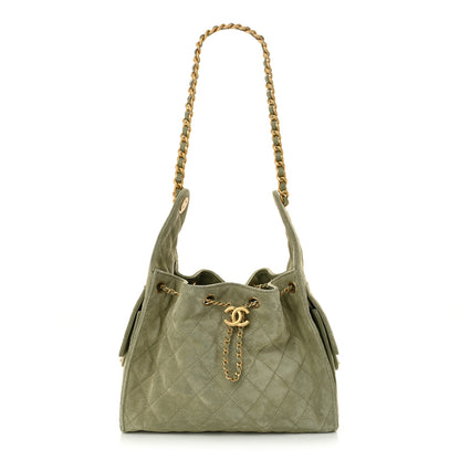 Chanel Suede Quilted Small Chanel 25 Handbag Khaki 1 of 10