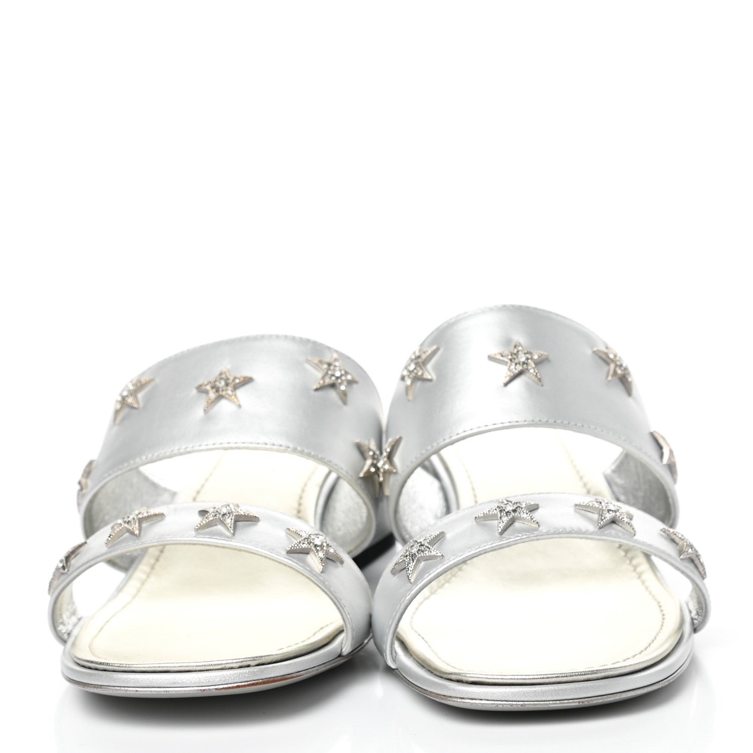 Chanel Iridescent Calfskin Crystal Stars Sandals 37 Silver 2 of 12