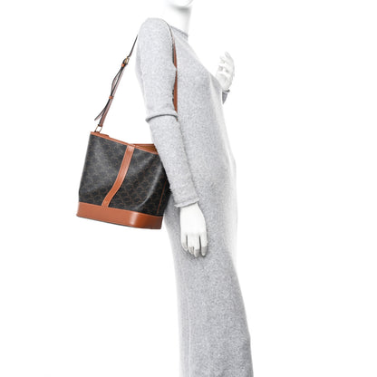 Celine Triomphe Canvas Calfskin Small Bucket Bag Tan 2 of 11