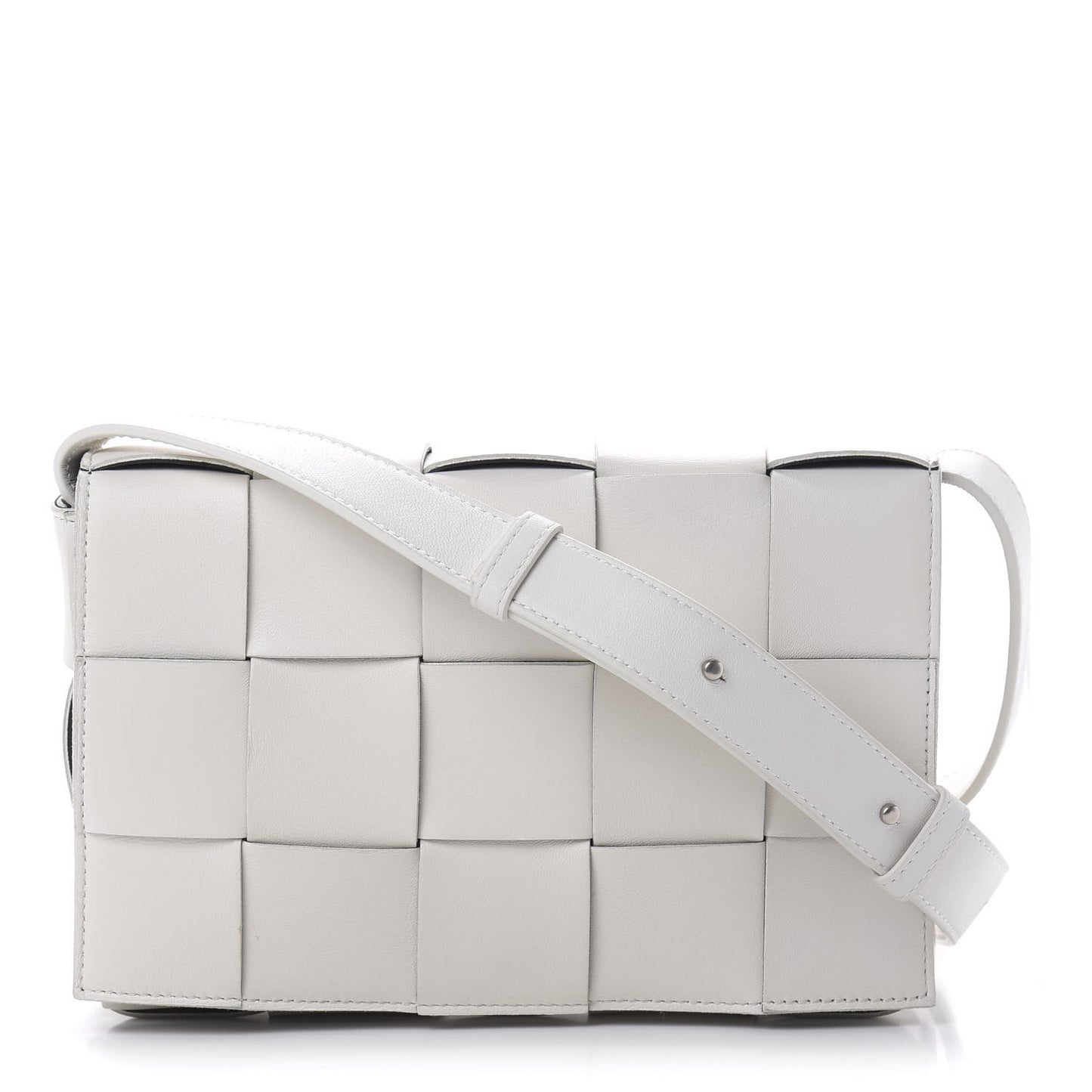 Lambskin Maxi Intrecciato Cassette Crossbody Bag White