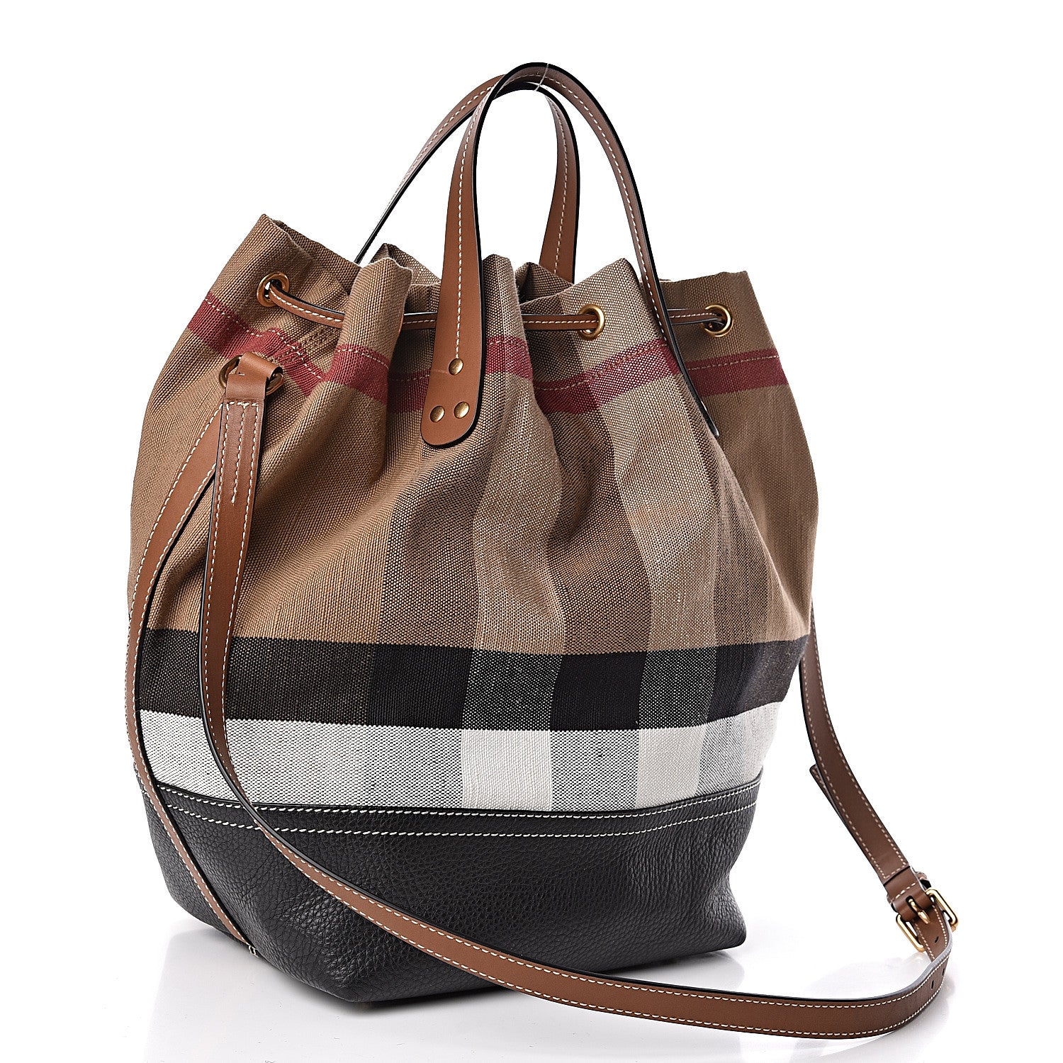 Burberry Canvas House Check Medium Bucket Tan 4 of 10