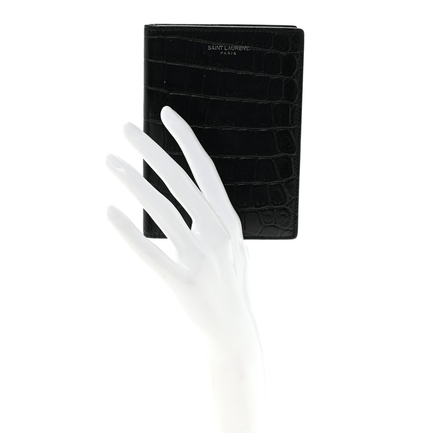 Saint Laurent Crocodile Embossed Passport Holder Black 2 of 6