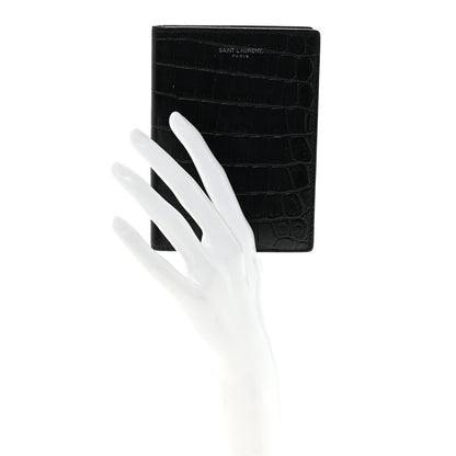 Saint Laurent Crocodile Embossed Passport Holder Black 2 of 6