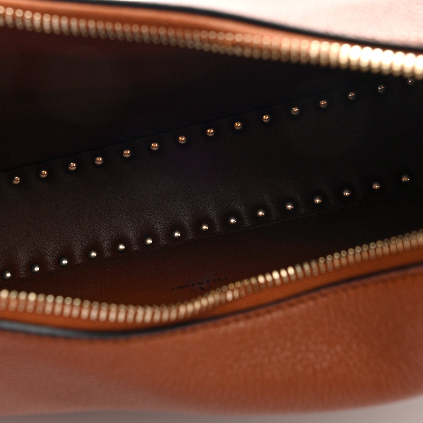 Grained Calfskin Rockstud Hobo Bag Tan