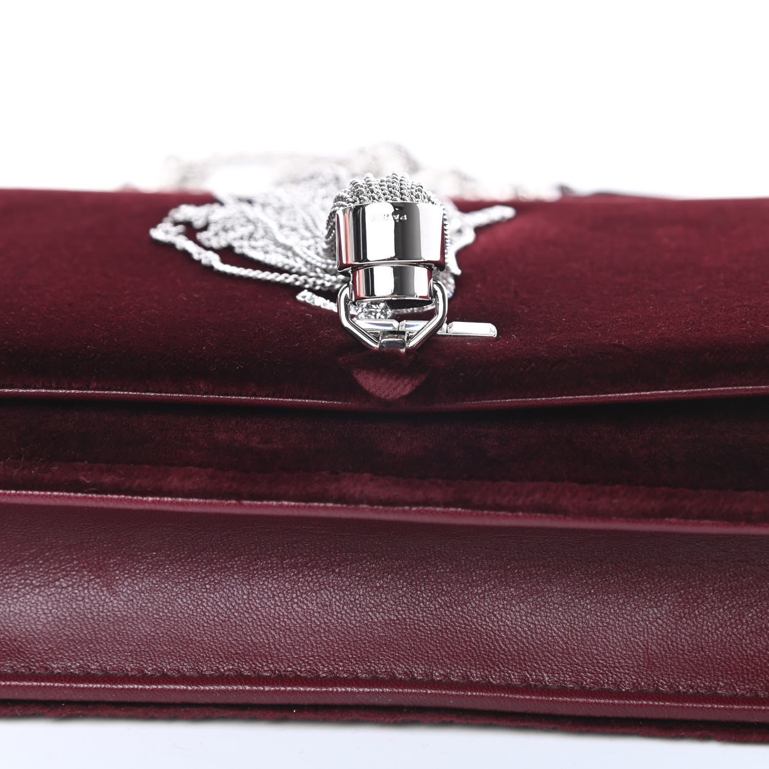 Saint Laurent Velvet Crystal Monogram Kate Tassel Shoulder Bag Burgundy 13 of 14