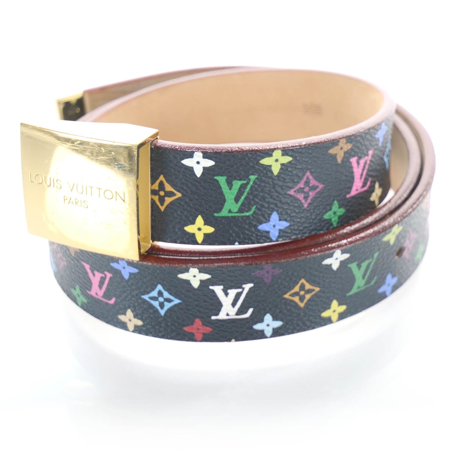 Louis Vuitton Monogram Multicolor Belt Black w Gold Buckle 90 36 1 of 7