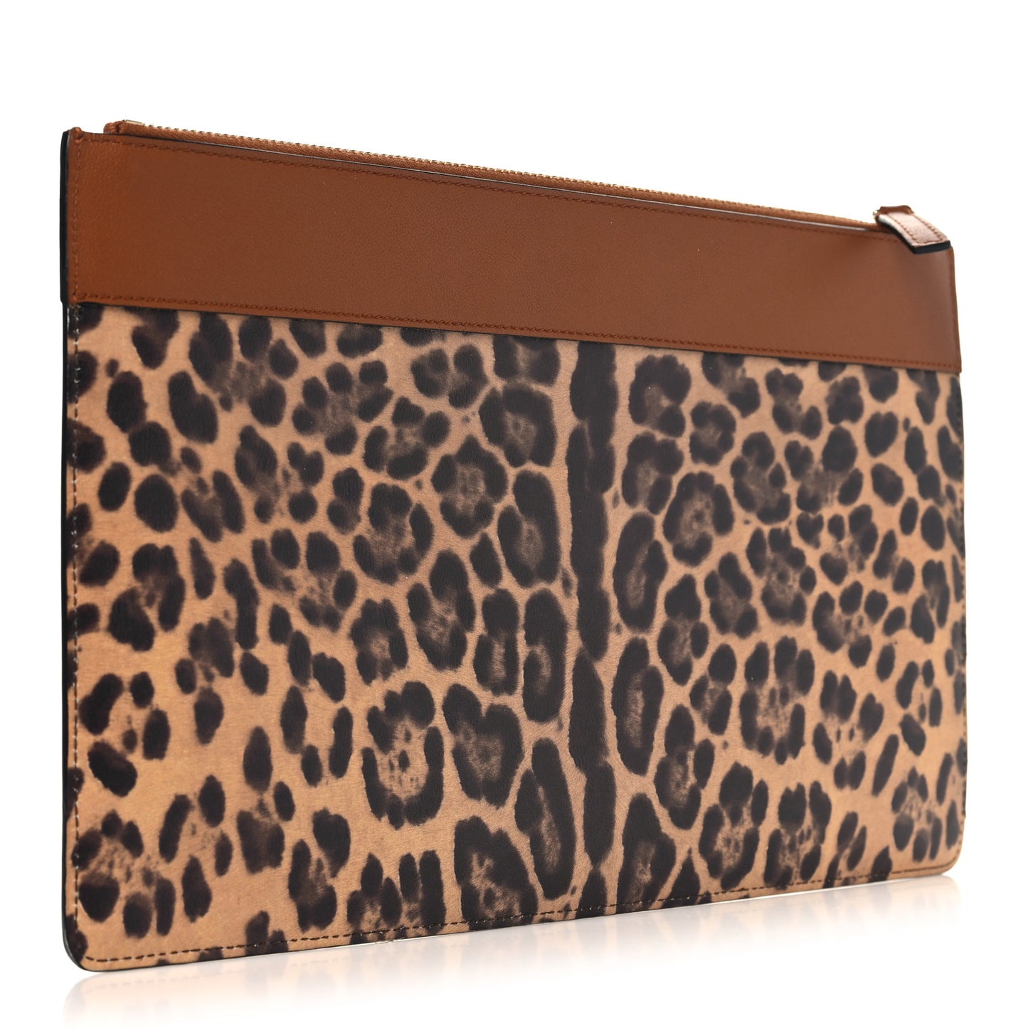 Calfskin Leopard Print City Safari Large Pouch Brown