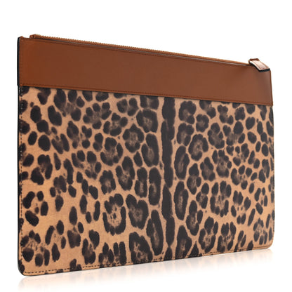 Valentino Garavani Calfskin Leopard Print City Safari Large Pouch Brown 3 of 7