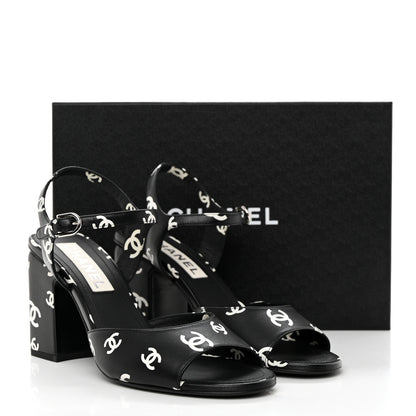 Chanel Printed Lambskin CC Sandals 39.5 Black White 9 of 9
