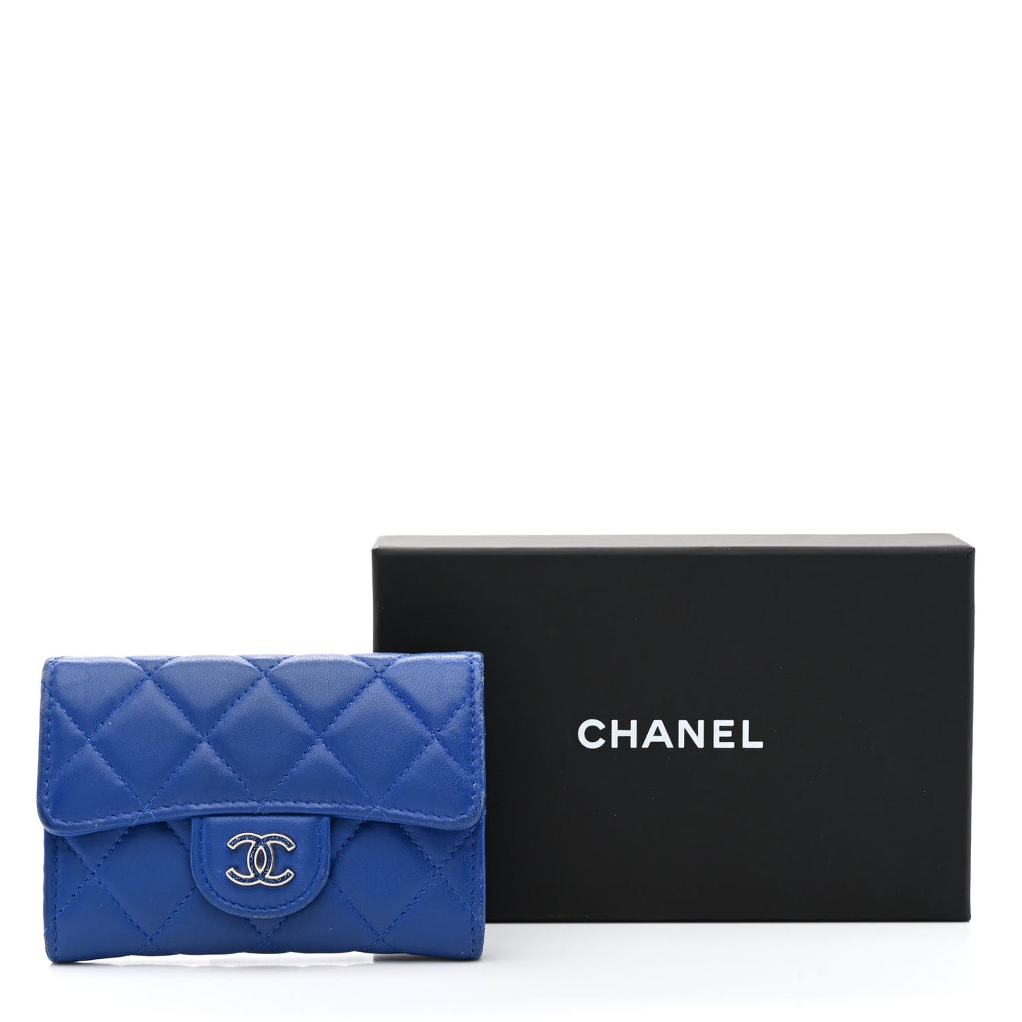 Lambskin Quilted Flap Card Holder Royal Blue