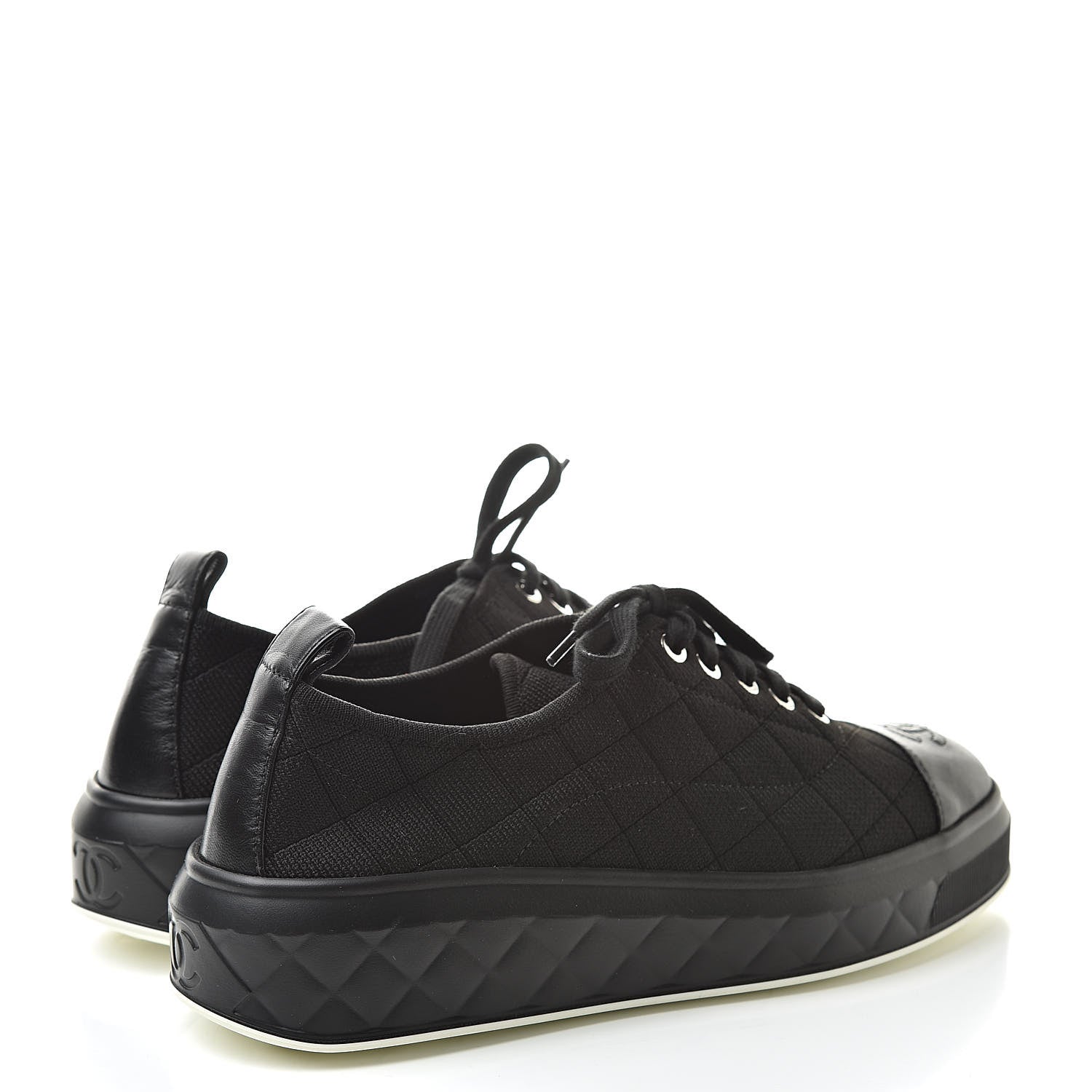 Chanel Canvas Quilted Cap Toe Sneakers 38 Black 4 of 8