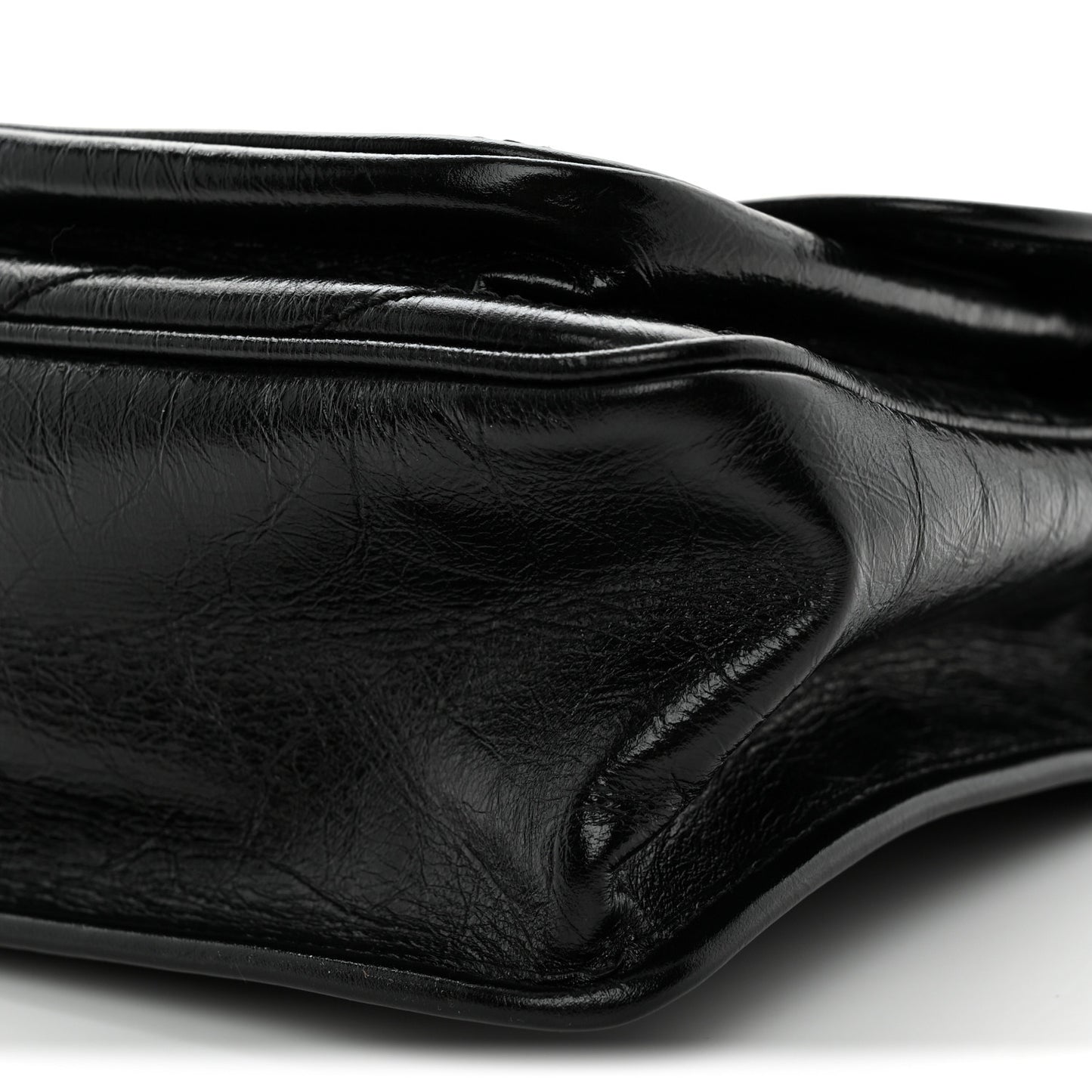 Crinkled Calfskin Matelasse Monogram Medium Niki Chain Satchel Black