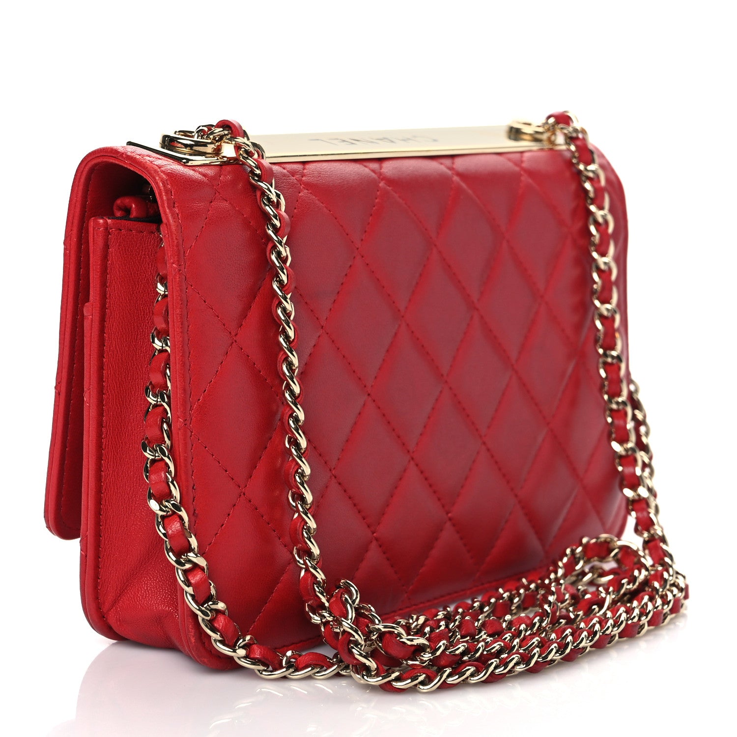 Chanel Lambskin Quilted Trendy CC Wallet On Chain WOC Red 3 of 12