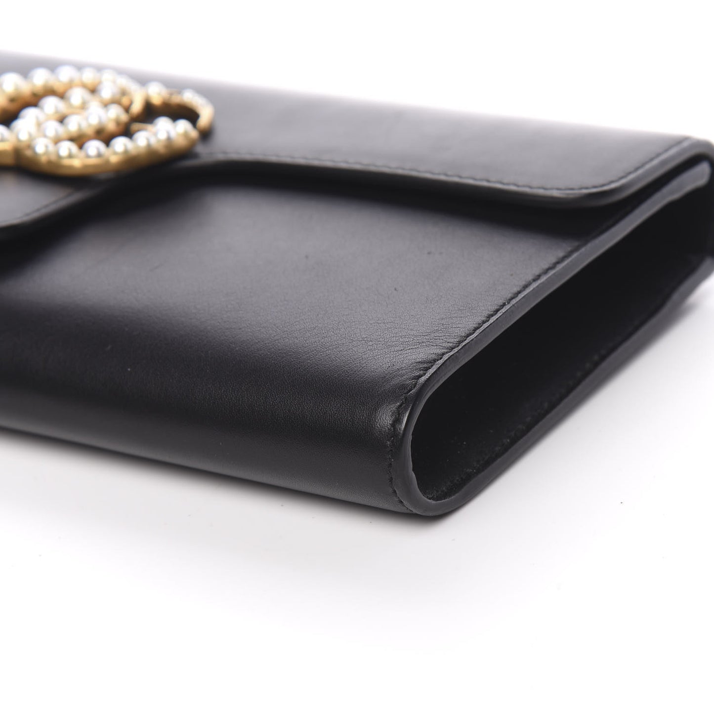 Calfskin Pearly GG Marmont Clutch Black