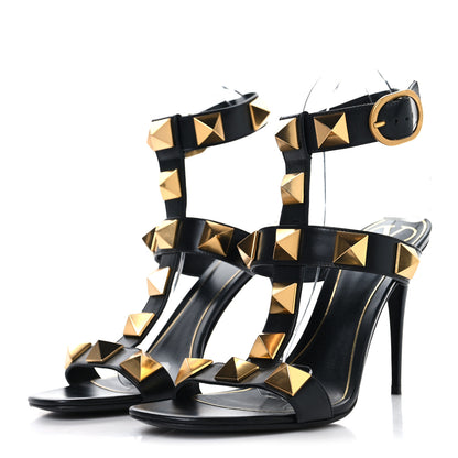 Valentino Garavani Nappa Roman Stud T-Strap 100mm Sandals 39.5 Black 4 of 8