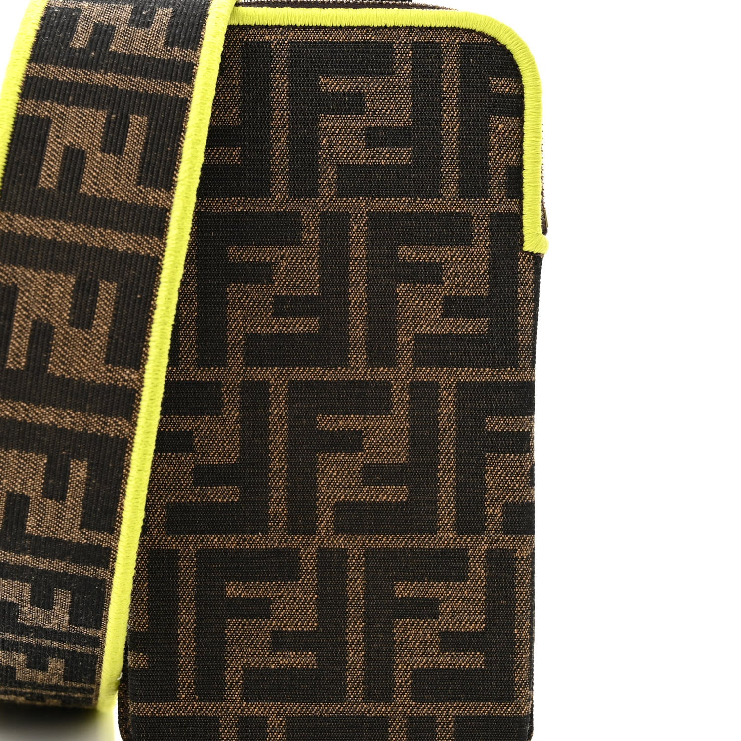 Fendi Fabric Jacquard FF 1974 Cell Pocket Strap You Tobacco Moro Giallo Fluo 7 of 10