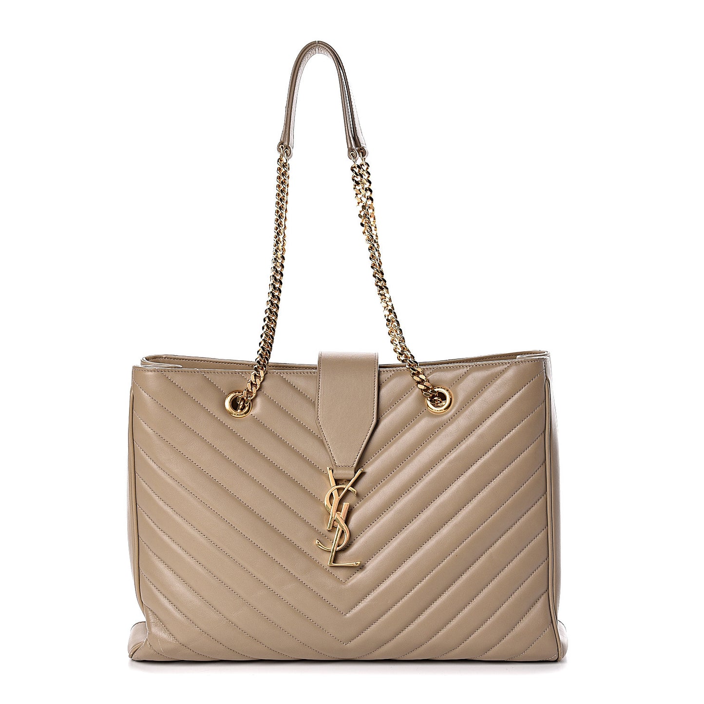 Lambskin Matelasse Chevron Monogram Shopping Bag Dark Beige