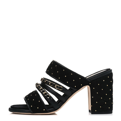 Chanel Velvet Studded Chain Mule Sandals 37 Black 1 of 4