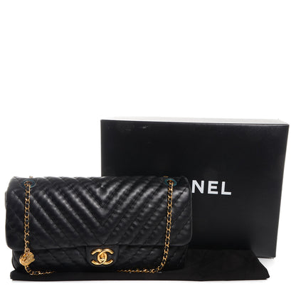 Chanel Calfskin Surpique Chevron Large Flap Black 5 of 9