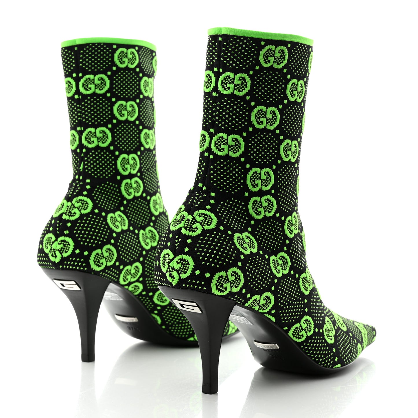 Technical Jersey Knit GG Monogram Square G 75mm Ankle Boots 37.5 Black Neon Green
