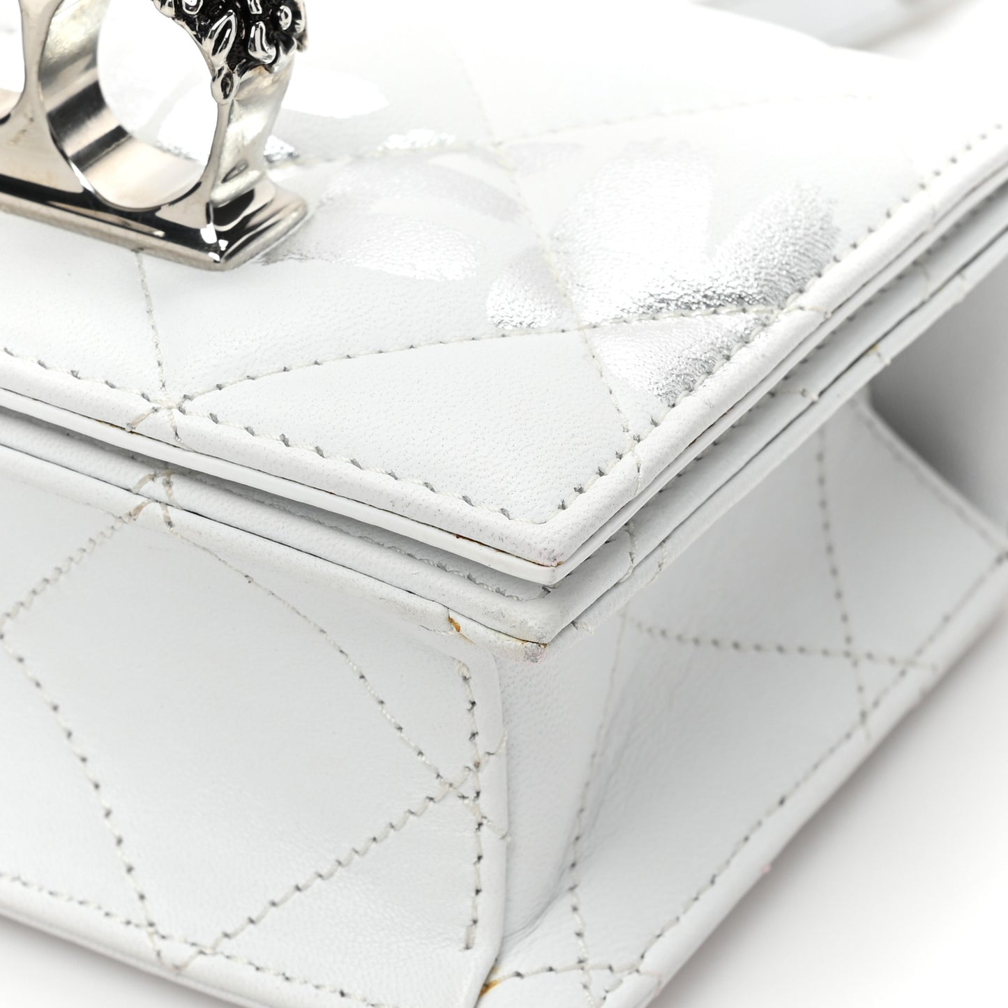 Lambskin Quilted Graffiti Skull Knuckle Crossbody White