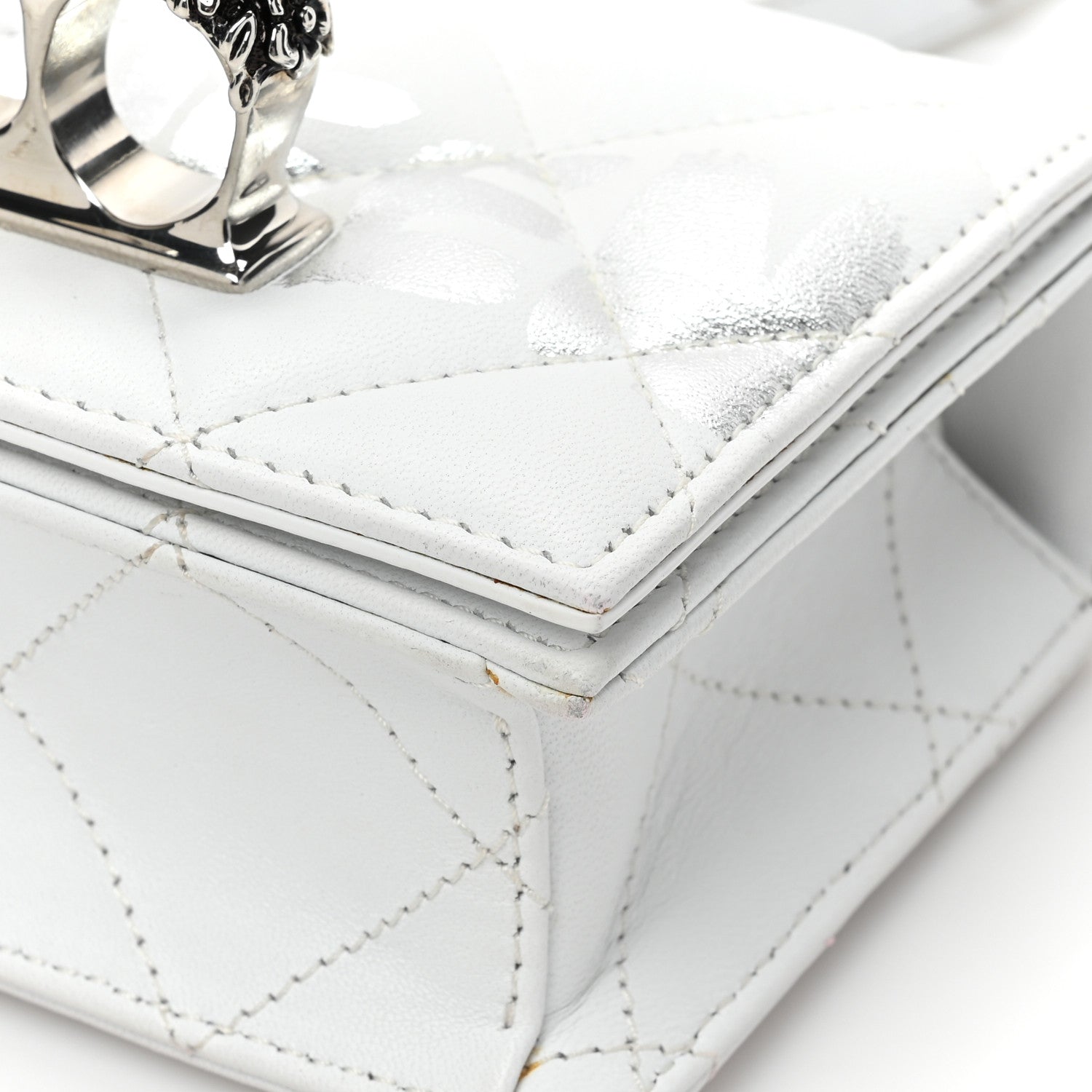 Alexander McQueen Lambskin Quilted Graffiti Skull Knuckle Crossbody White 12 of 15