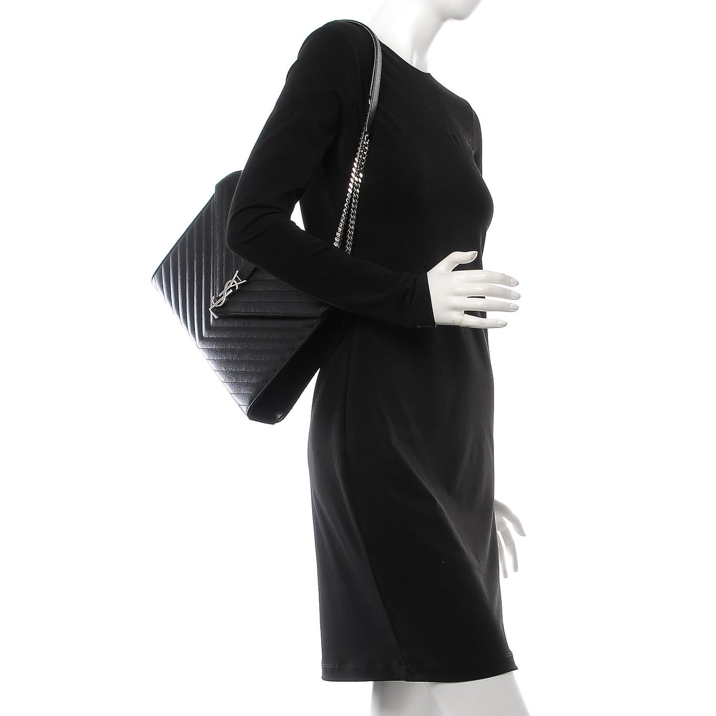 Grain De Poudre Matelasse Chevron Large Monogram Satchel Black