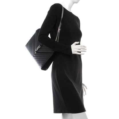 Saint Laurent Grain De Poudre Matelasse Chevron Large Monogram Satchel Black 2 of 7