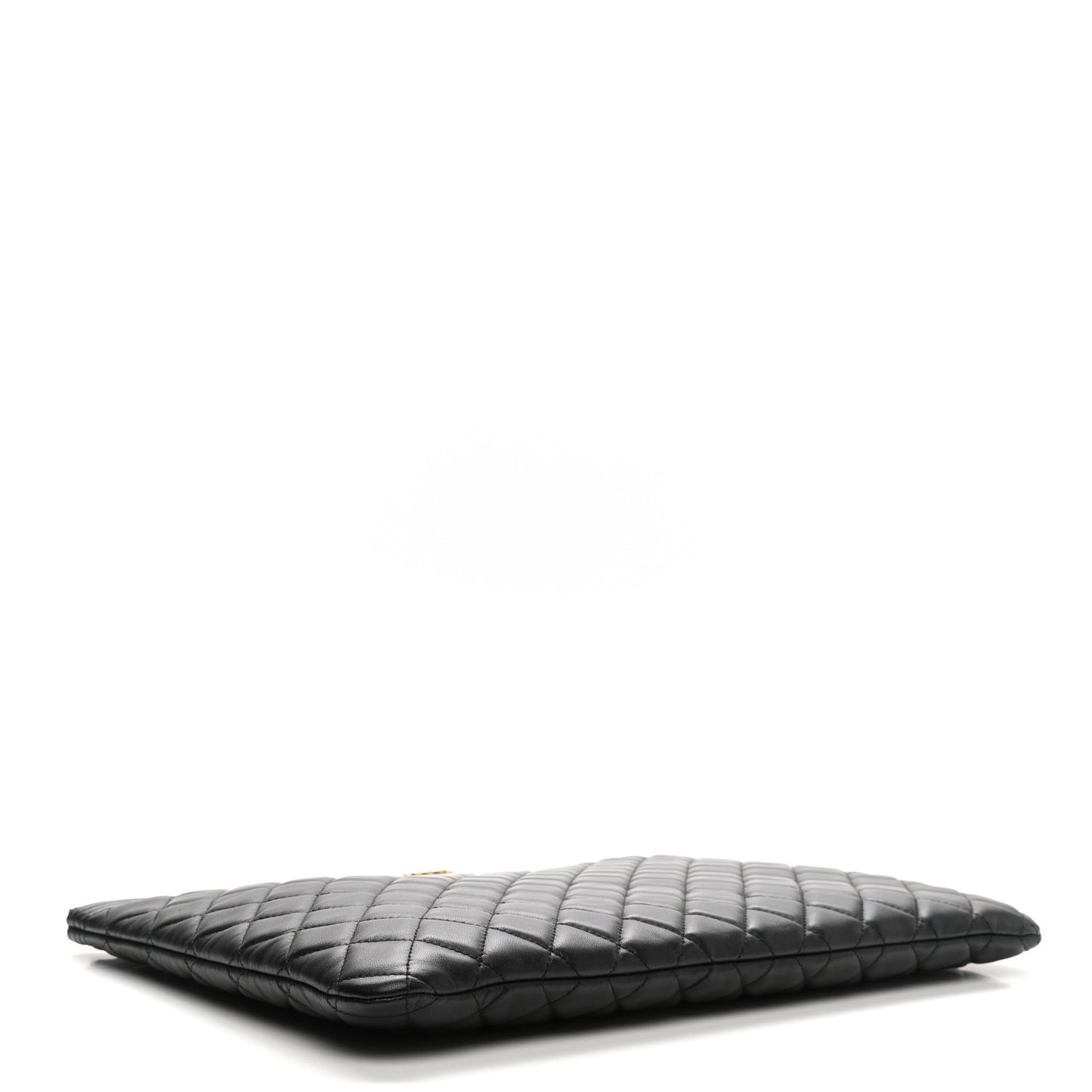 Lambskin Quilted Large Boy Zip Pouch Black