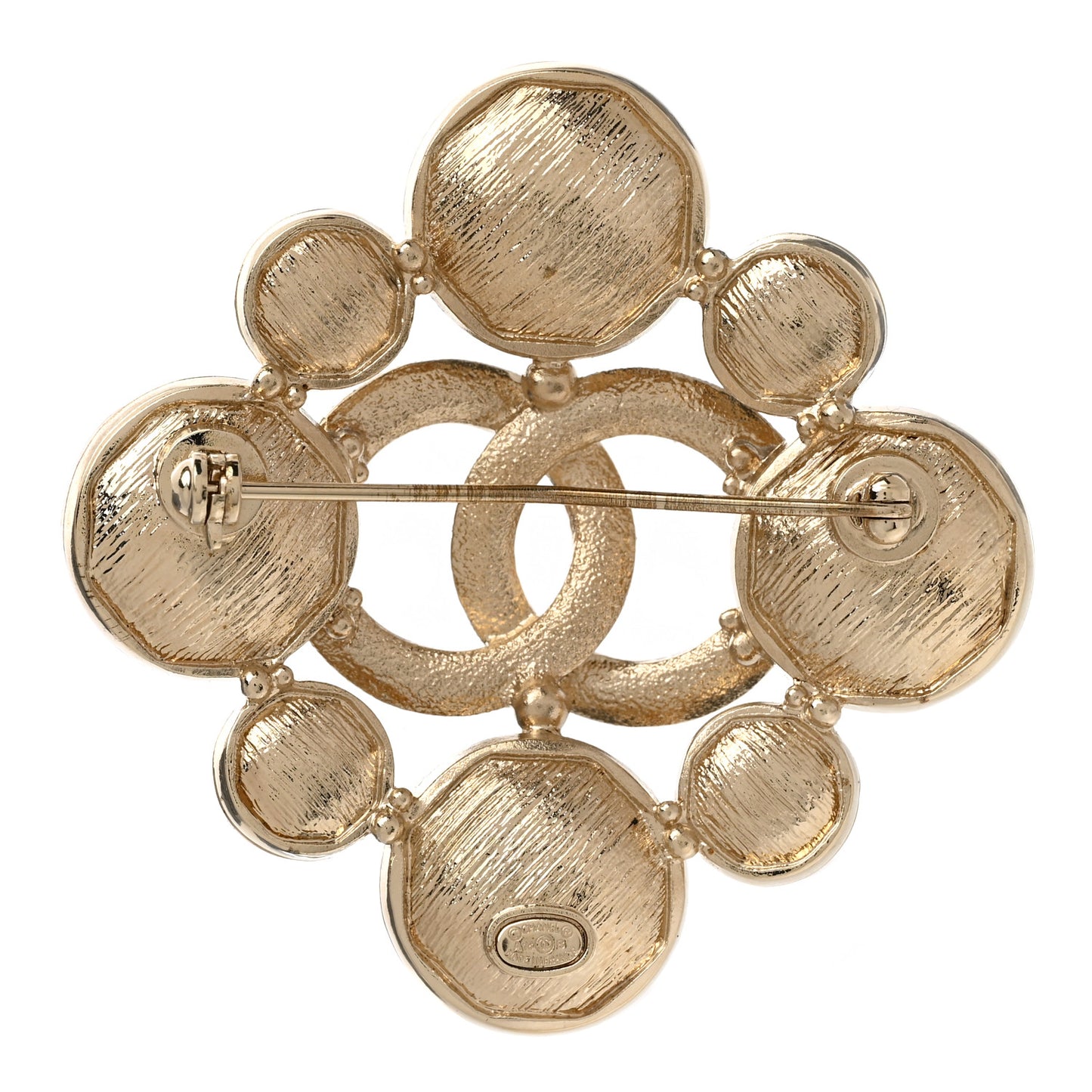 Crystal Large CC Quilted Logo Brooch Gold