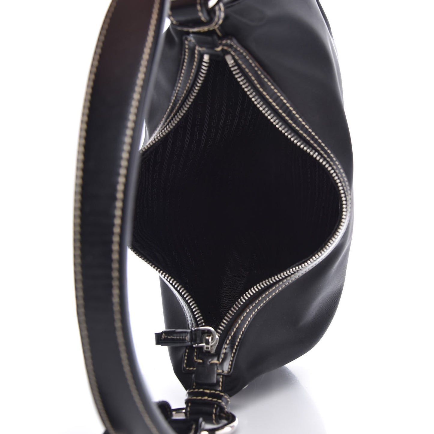 Tessuto Nylon Soft Calfskin Shoulder Bag Black