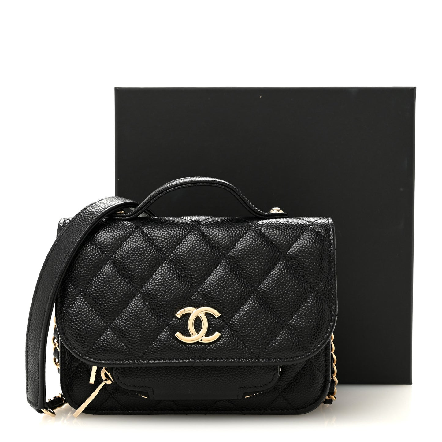 Caviar Quilted Business Affinity Clutch With Chain Black