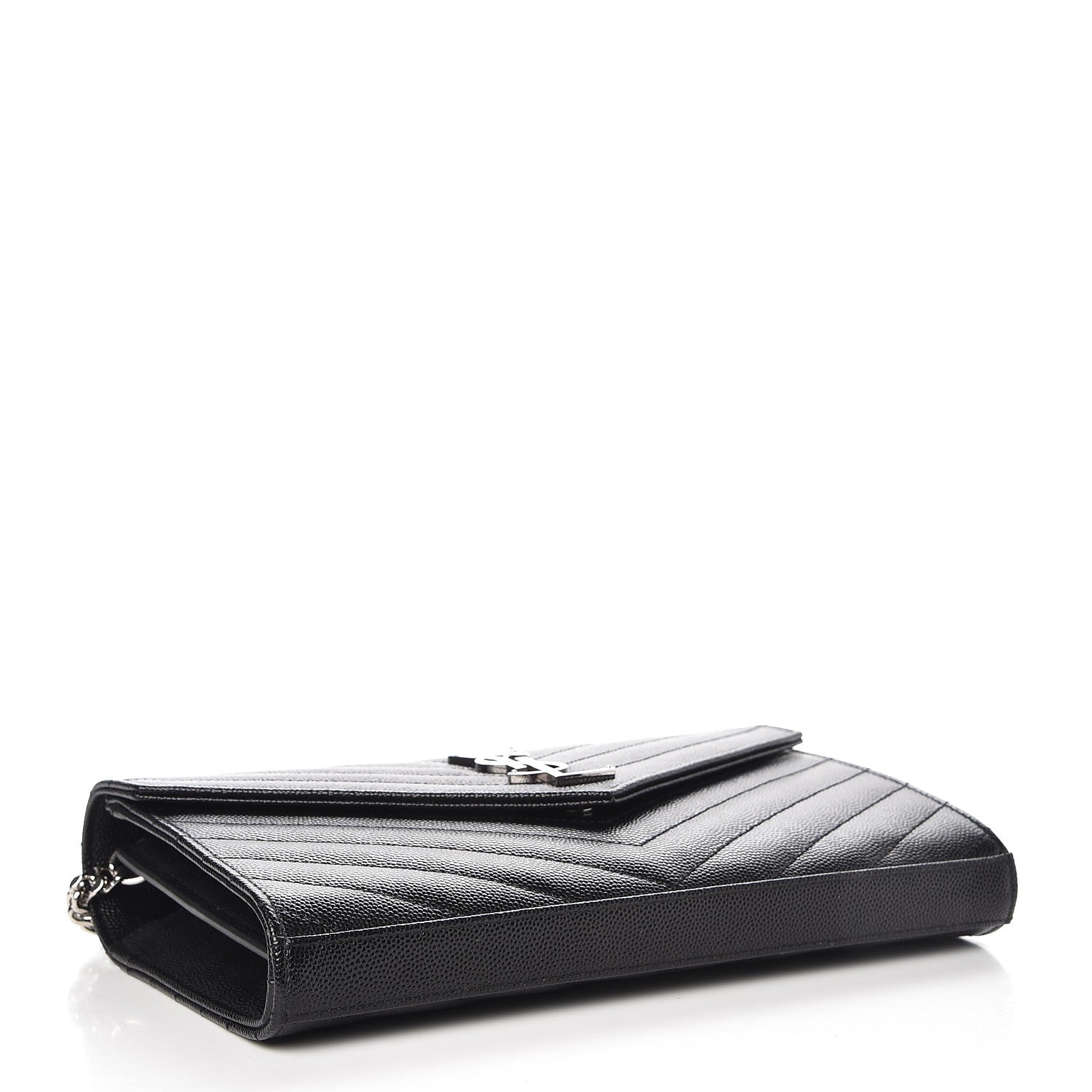Saint Laurent Grain De Poudre Matelasse Chevron Monogram Chain Wallet Black 4 of 7