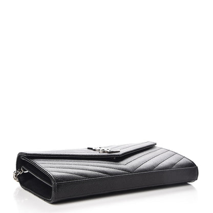 Saint Laurent Grain De Poudre Matelasse Chevron Monogram Chain Wallet Black 4 of 7